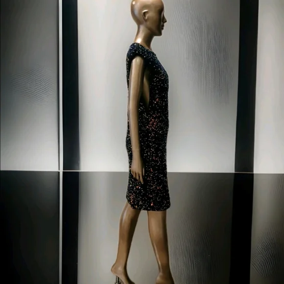 NWT Blue Velvet Sequin Embelissged Bodycon Party Cocktail Mini Dress Sz L - Picture 11 of 16